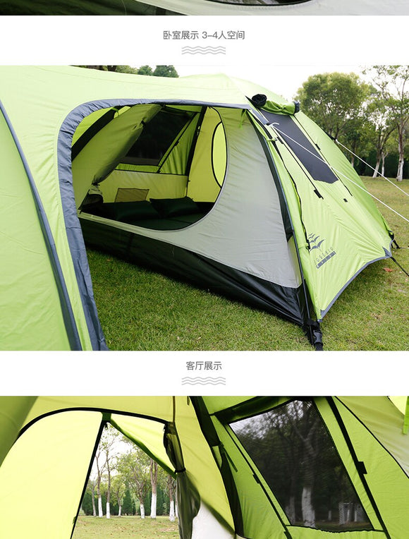 2-3-4 Family Tent Double Layer 1 Bedroom And 1 Living Room Water Proof Mountain Camping Tent